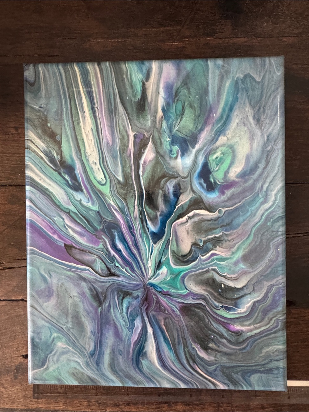 Abstract Fluid Art Canvas in Teal, Purple, and Gray